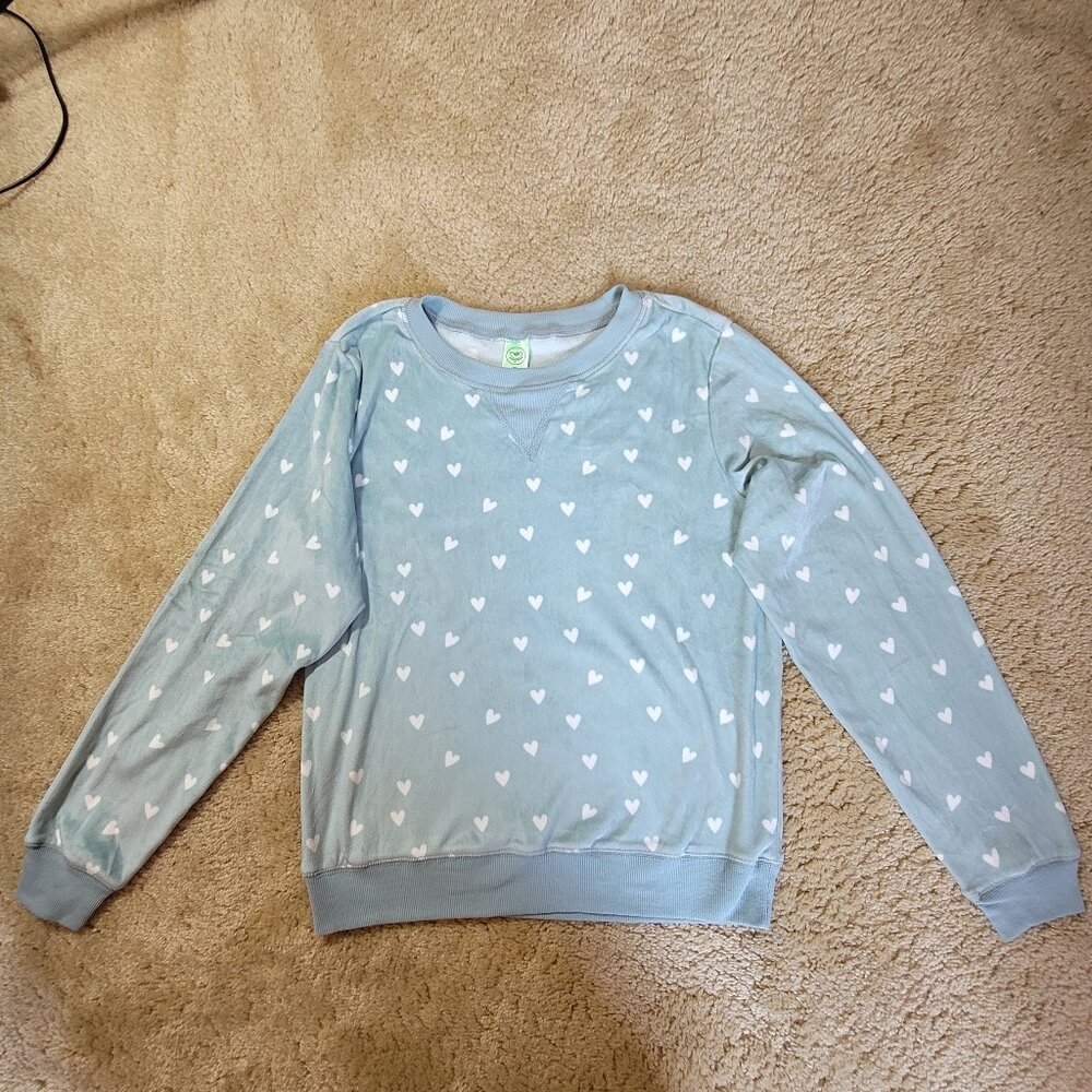 Honeydew Intimates Blue Fleece Heart Print Pullover Sweatshirt - Size Small